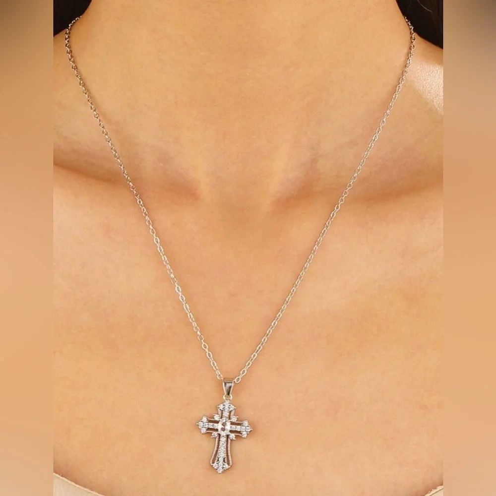 Inlay Cross Pendant Necklace - Picture 4 of 5
